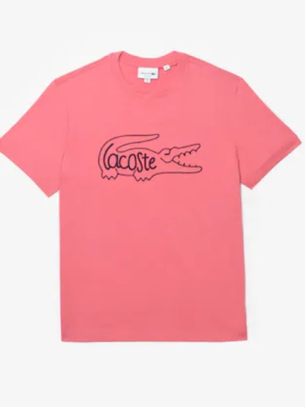 Lacoste Embroidered Big Crocodile Pink Navy Short Sleeve T Shirt Men Sz Medium
